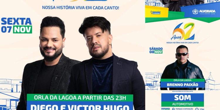 Alvorada comemora 62 anos com grande programação cultural, esportiva, religiosa e shows nacionais de Diego & Victor Hugo e Luiza Martins